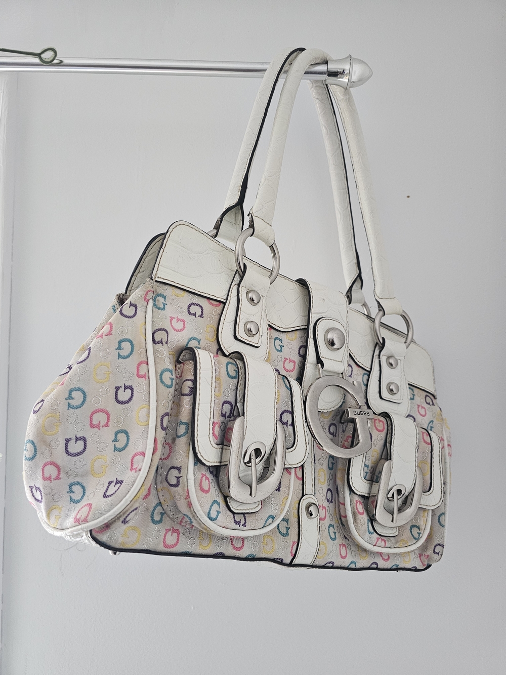 GUESS White Multicolor G-Print Satchel with Silver G Accent - Picture 4 of 8